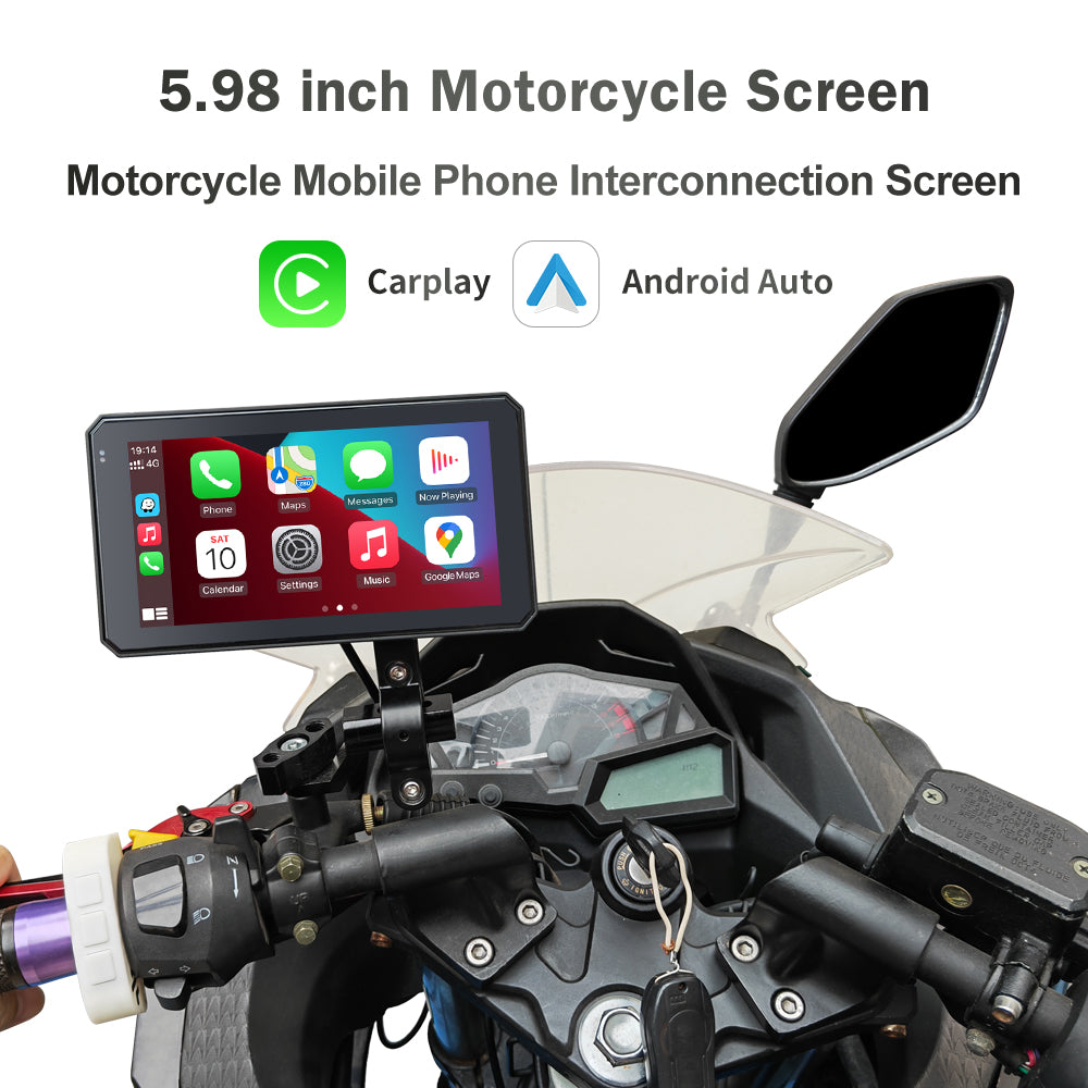 For Motorcycle 5.98" IPS Touch Screen with Wireless CarPlay/Android Auto